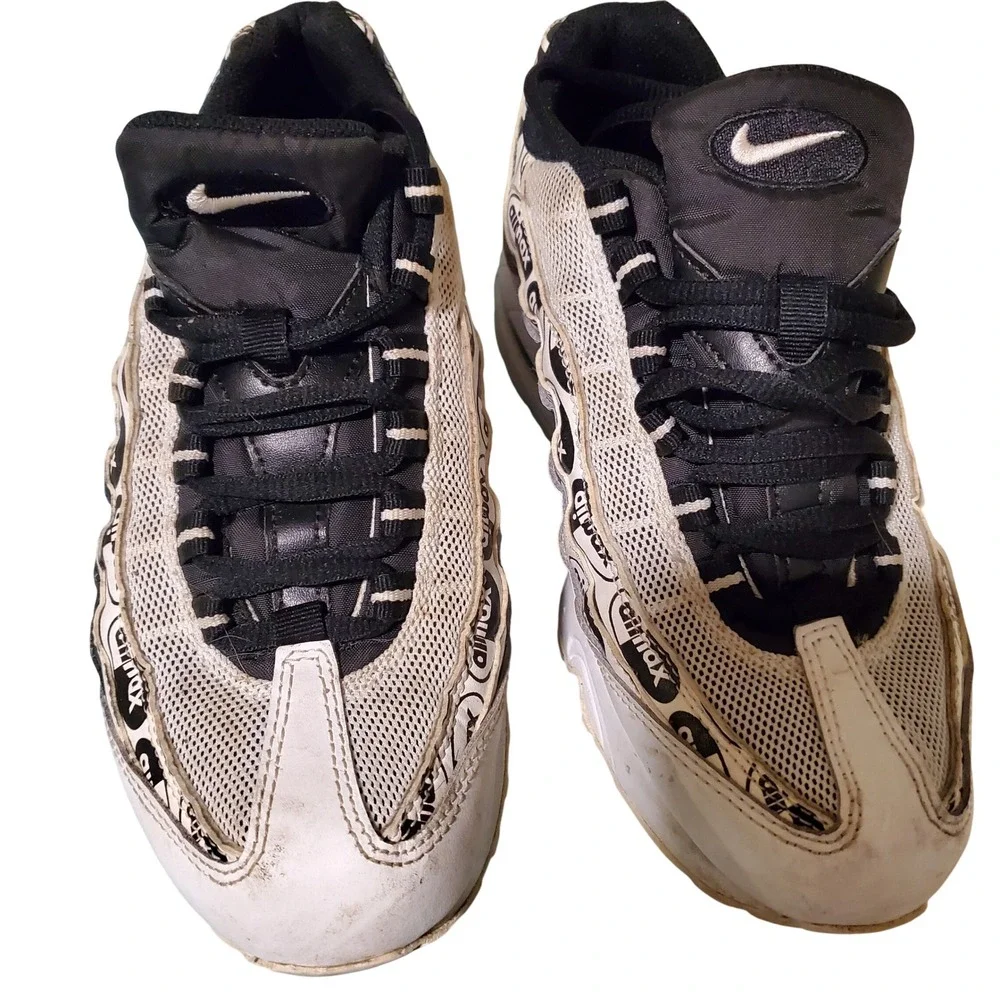 Nike Air Max 95 Premium Logo Print White Black 5Y 922173-102 Mens 5 Womens 6.5